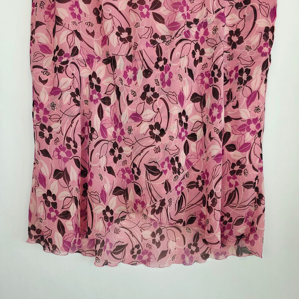 Jaclyn Smith Skirt Plus 18W Pink Brown Floral Chiffon Y2K Cottage Fairy Grunge - Picture 4 of 10